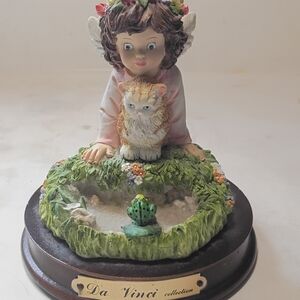 DaVinci Angel Figurine with Cat and Frog - Multicolor